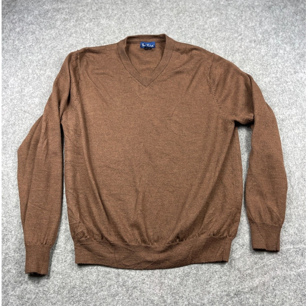 Paul Fredrick Sweater Men's XL Brown Extra Fine Merino Wool‎ V-Neck
